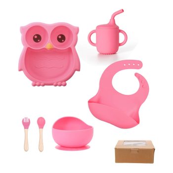 Owl baby 6-piece silicone baby plate set